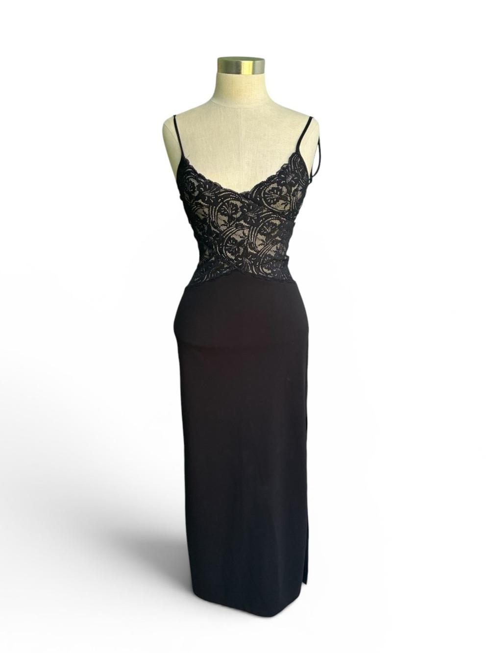 Cachet Black Evening Dress with Lace Trim